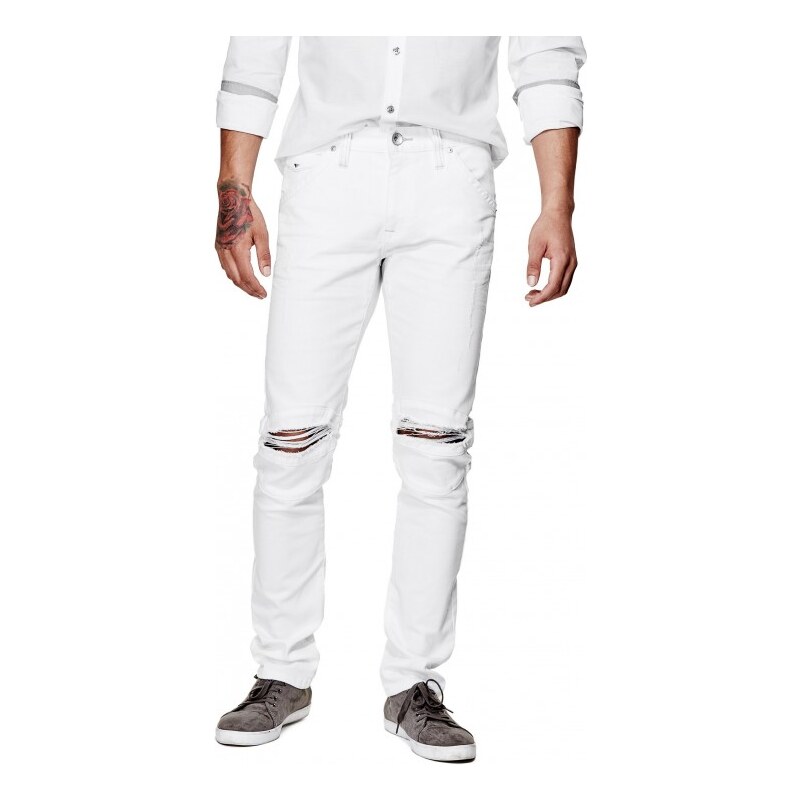 GUESS Kenton Slashed-Knee Skinny Jeans in White Wash -