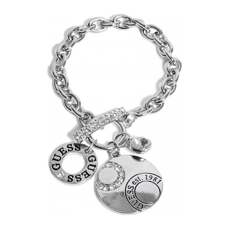GUESS GUESS Silver-Tone Round Logo Charm Bracelet - silver