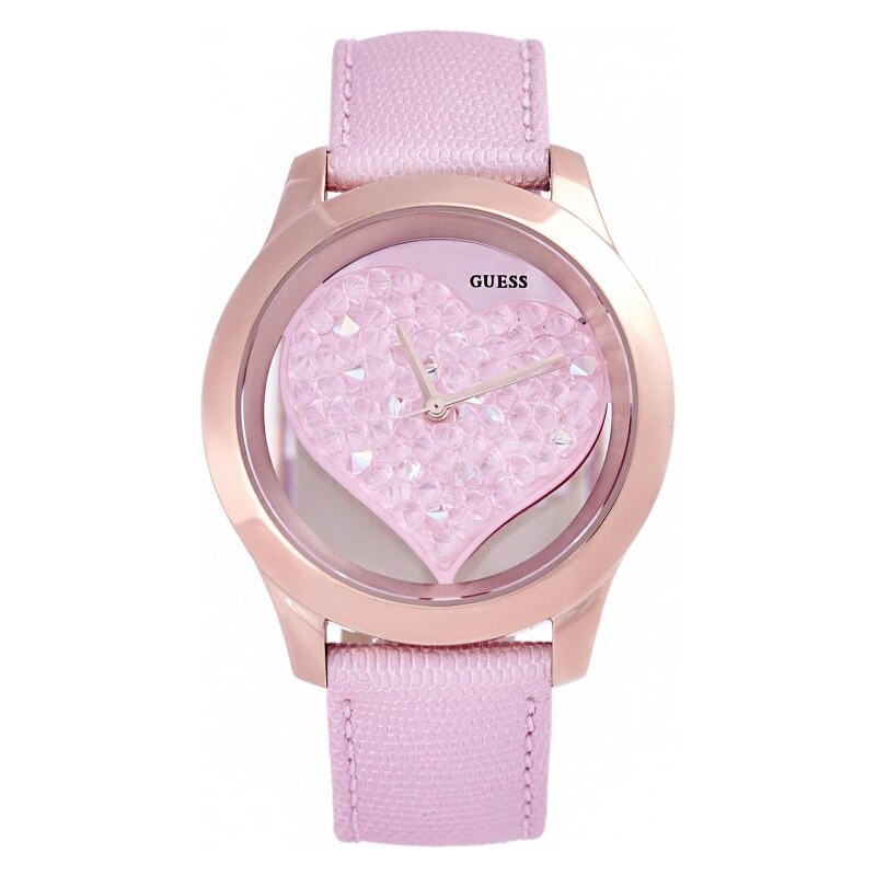 GUESS Pink and Rose Gold-Tone Clear Heart Watch - no color