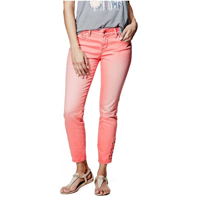 GUESS GUESS Fianna Lace-Up Ankle Jeans in Hot Coral Wash - hot coral