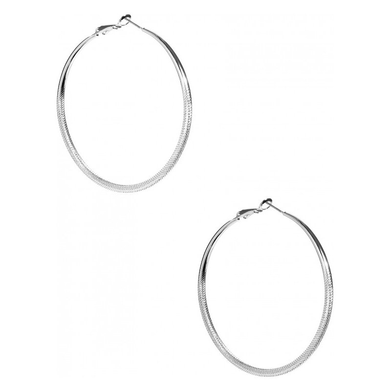 GUESS GUESS Silver-Tone Large Textured Hoops - silver