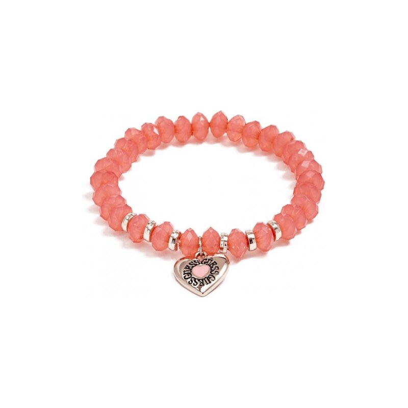 GUESS GUESS Rose Gold-Tone and Coral Heart Stretch Bracelet - coral
