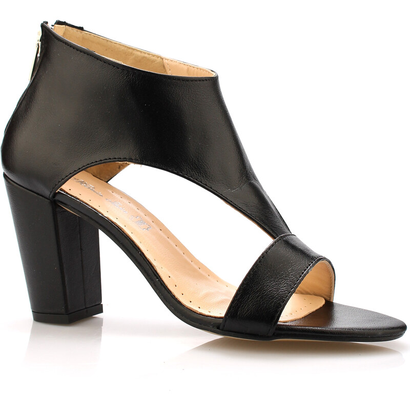 Černé kožené elegantní boty na podpatku Maria Jaén