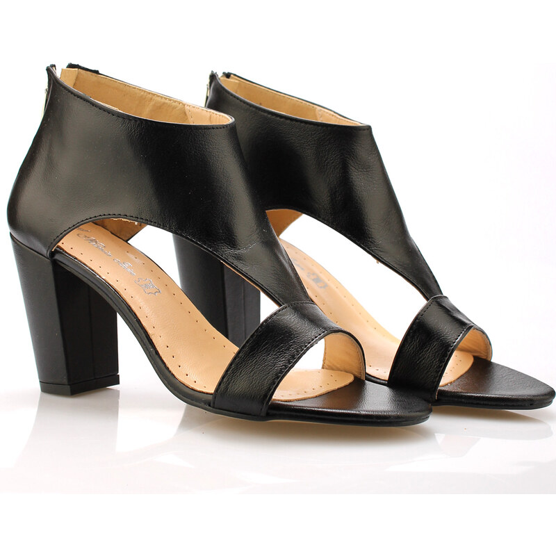Černé kožené elegantní boty na podpatku Maria Jaén