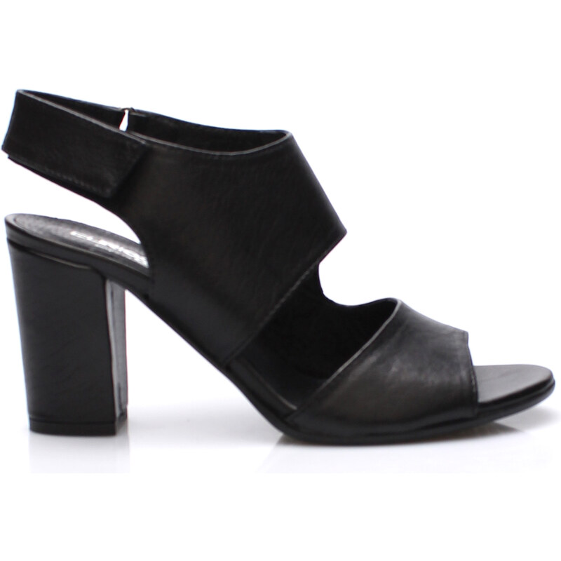 V&C Calzature Černé italské otevřené kožené boty na podpatku V&C