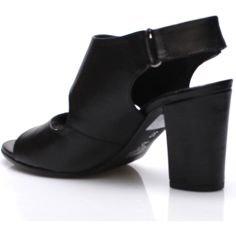 V&C Calzature Černé italské otevřené kožené boty na podpatku V&C
