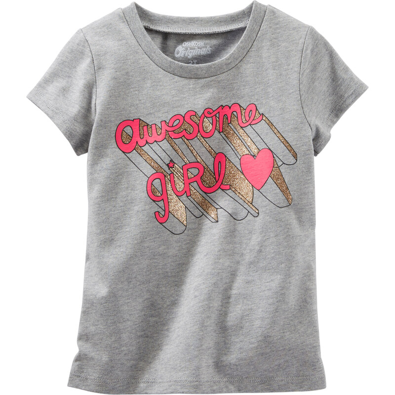 Oshkosh Dívčí tričko s růžovým nápisem - šedé