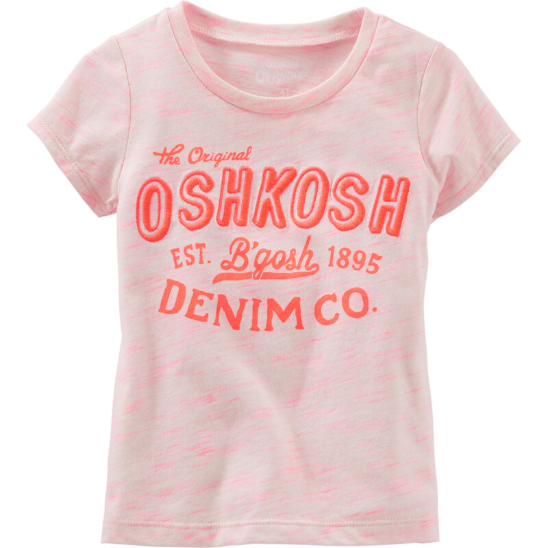 Oshkosh Dívčí žíhané tričko s nápisem - světle růžové