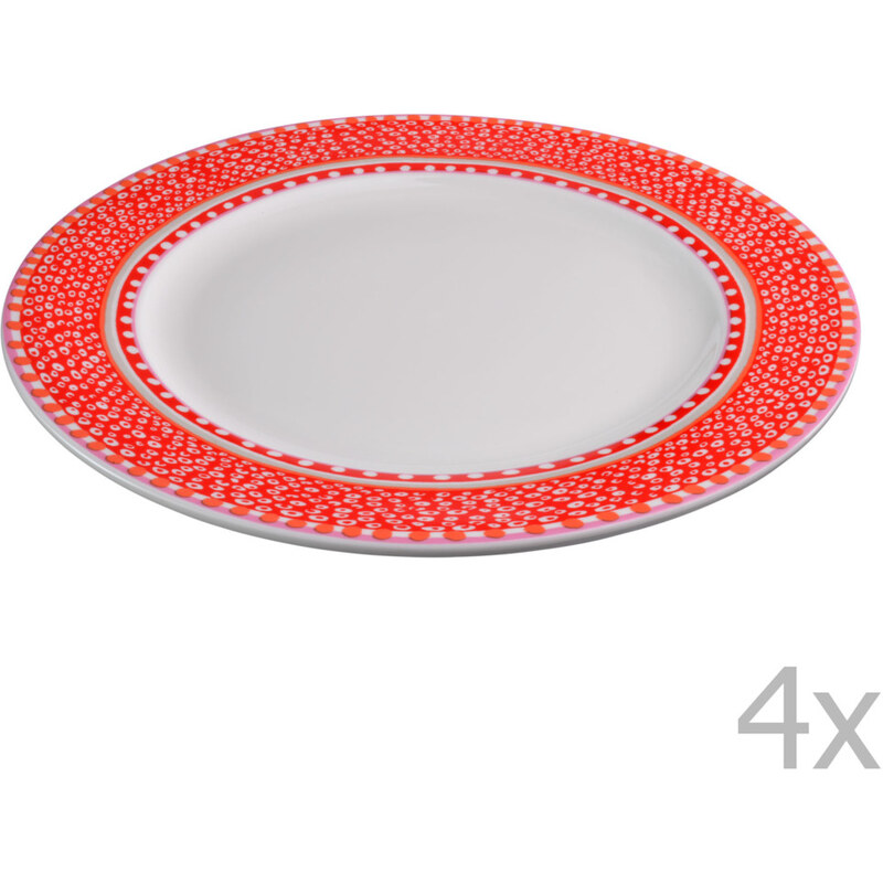 Sada 4 porcelánových talířů Oilily 27 cm, červená