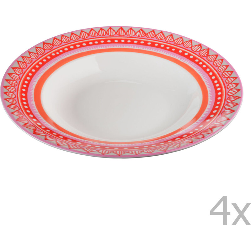 Sada 4 porcelánových talířů na polévku Oilily 24,5 cm, červená