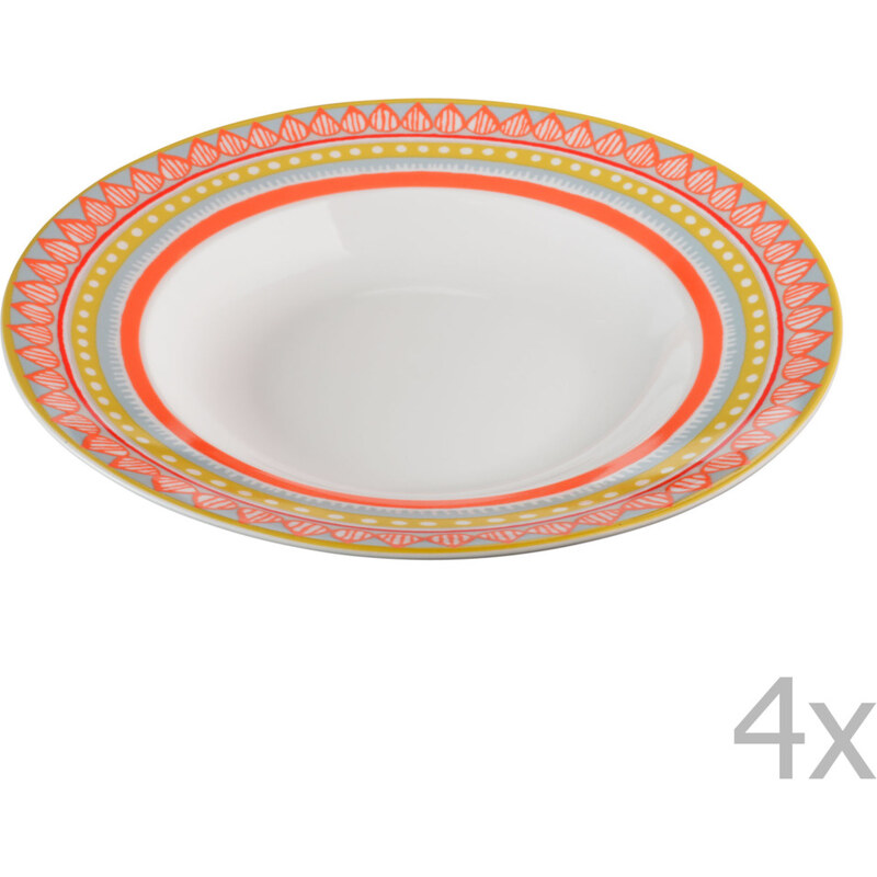 Sada 4 porcelánových talířů na polévku Oilily 24,5 cm, oranžová