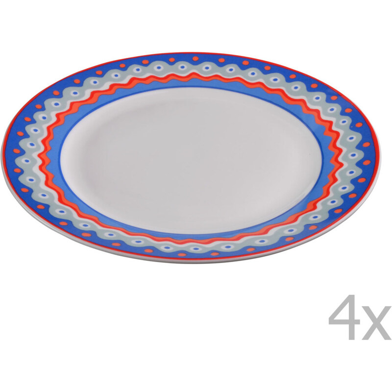 Sada 4 porcelánových dezertních talířků Oilily 19 cm, modrá