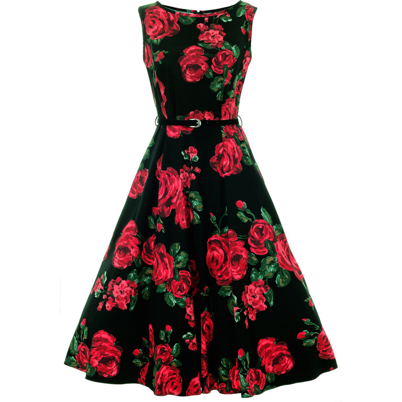 LADY VINTAGE Dámské šaty Hepburn Červená růže Velikost: 38