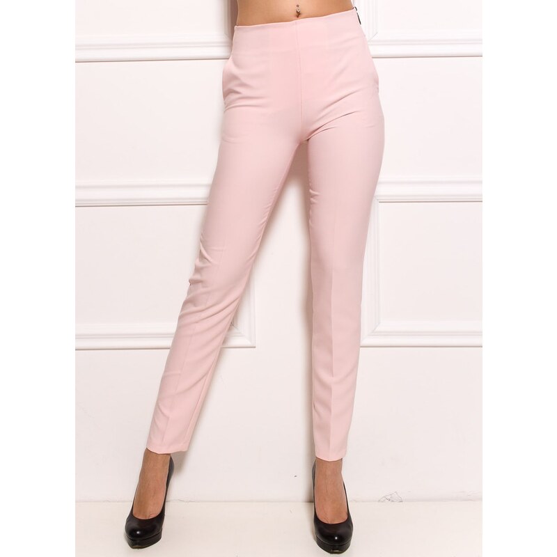 Glamorous by Glam Dámské společenské kalhoty se zipem na boku - světle růžová