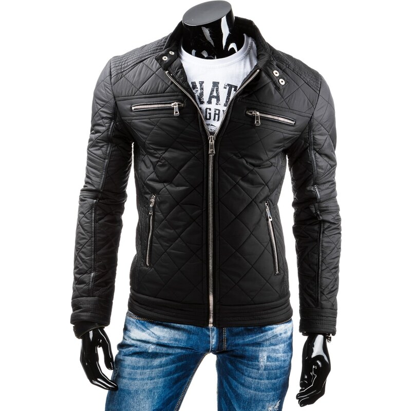 Stylová černá bunda kožený vzhled (tx1123)