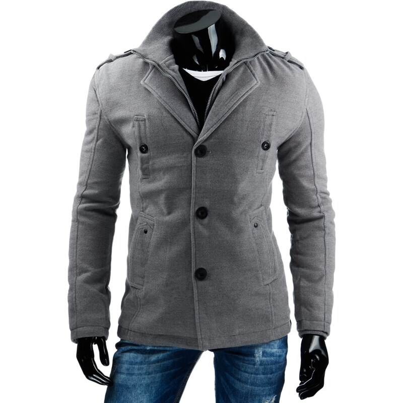 Krátký šedý kabát na zimu