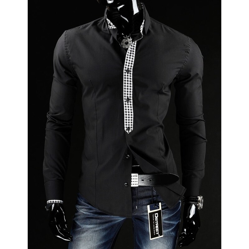 Černá pánská košile s kostkovaným vzorem