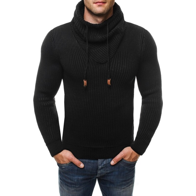 Elegantní černý svetr s výrazným límcem 7101