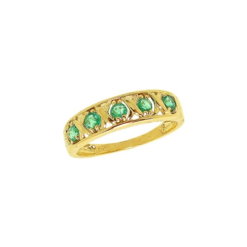 KLENOTA Zlatý prsten se smaragdy, 14k žluté zlato
