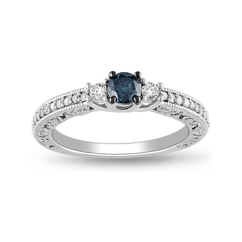 Zásnubní prsten s modrým diamantem v bílém zlatě KLENOTA