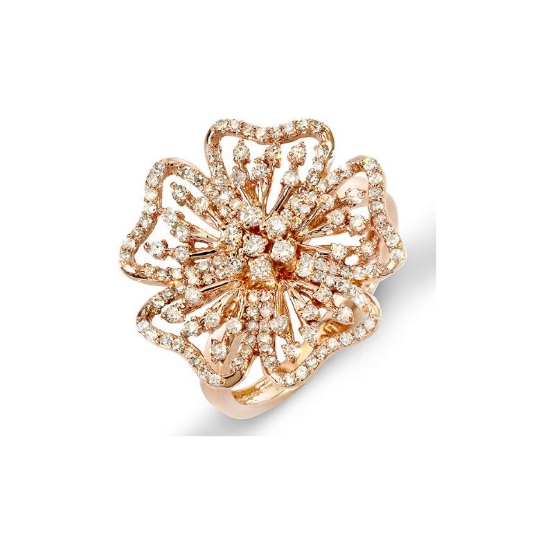 Koktejlový prsten z růžového zlata ve tvaru květiny s diamanty KLENOTA