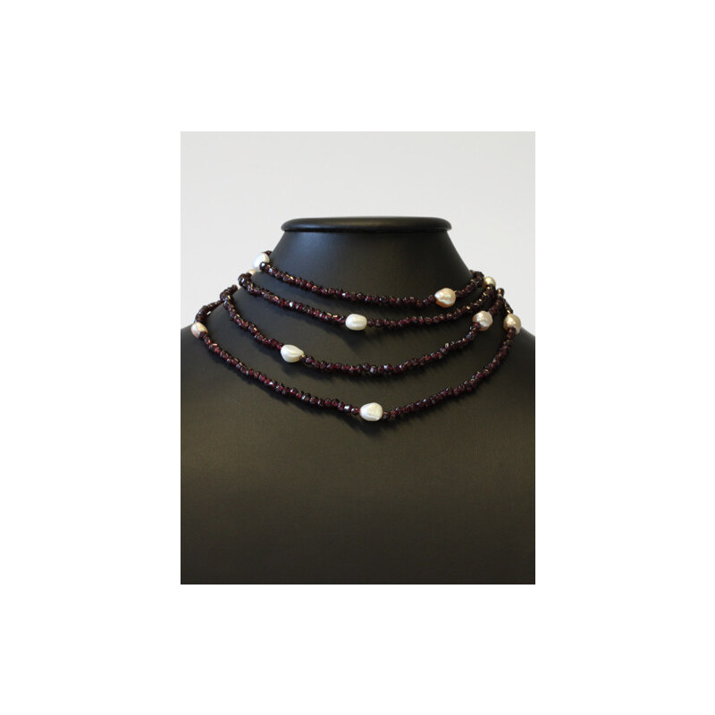 Granátový náhrdelník s perlami KLENOTA cl0060