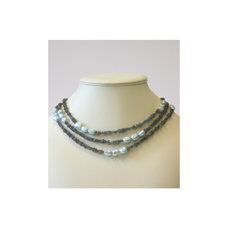 Labradoritový náhrdelník s modrými perlami KLENOTA cl0061