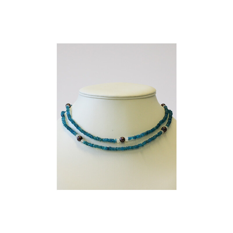 KLENOTA Luxusní korále z modrého apatitu a perel Akoya