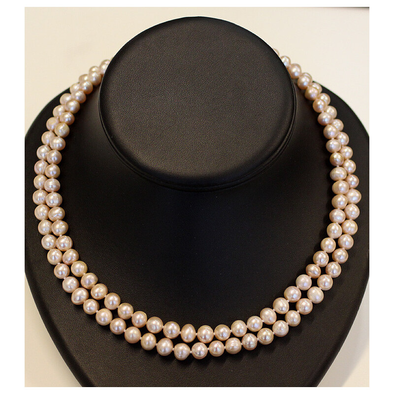 Dvouřadý náhrdelník z růžových perel KLENOTA sil5069