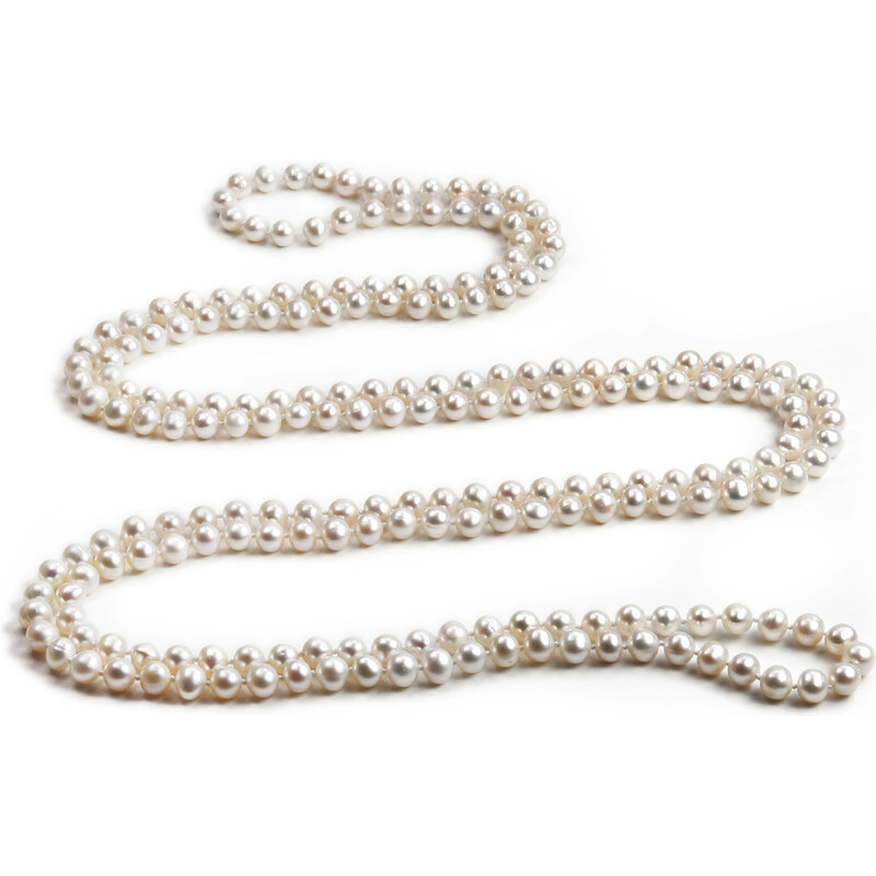 KLENOTA Bílý perlový náhrdelník 150cm
