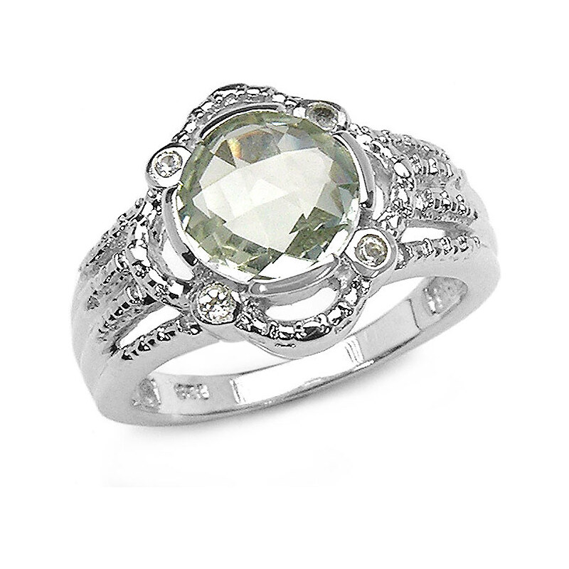Stříbrný prsten se zeleným ametystem KLENOTA