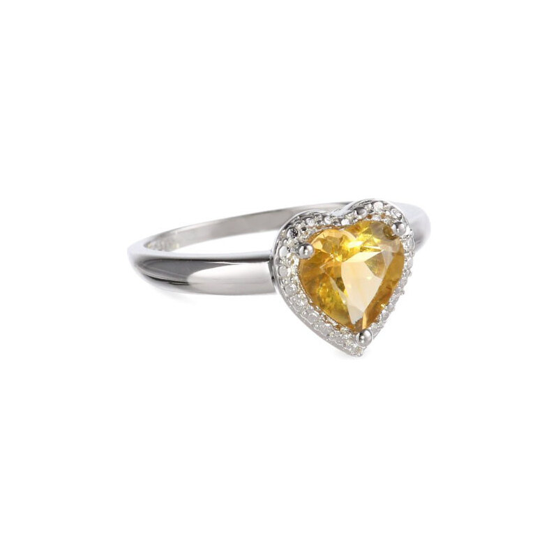 citrínový prsten ve tvaru srdce s diamanty KLENOTA
