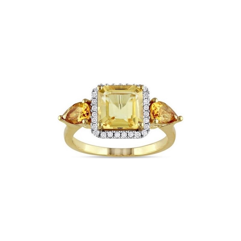 Pozlacený prsten s citríny a diamanty KLENOTA
