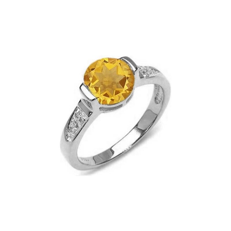 Stříbrný prsten s citrínem a diamanty KLENOTA