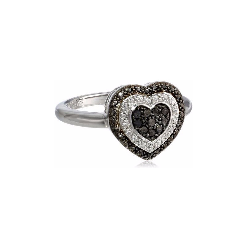 Stříbrný prsten Srdce s černými diamanty KLENOTA