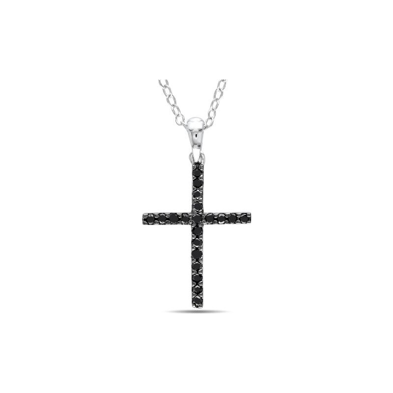 Křížek ze stříbra s černými diamanty KLENOTA