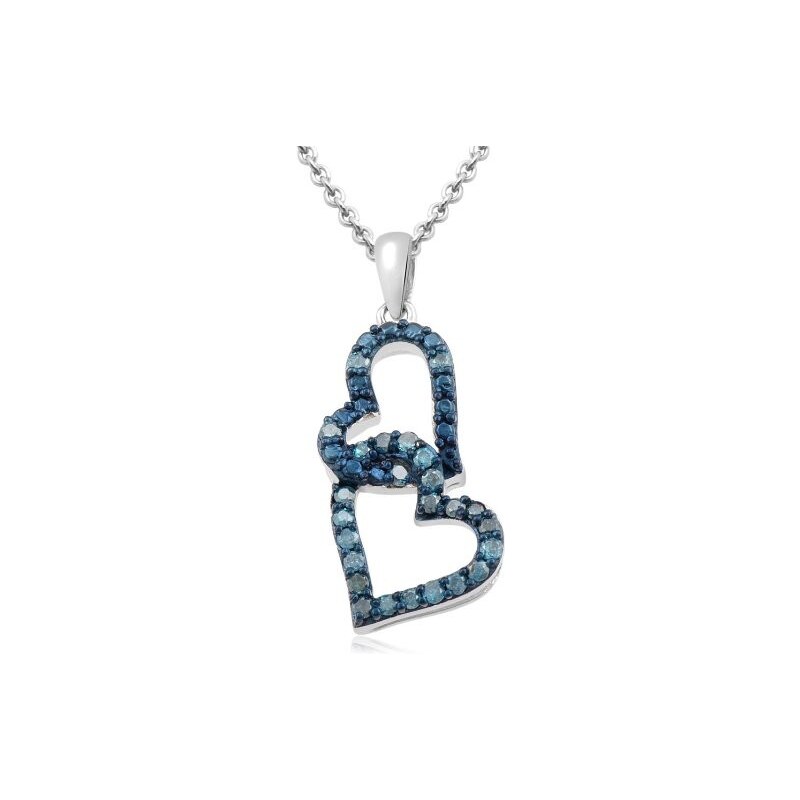 Stříbrný přívěsek ve tvaru srdce s modrými diamanty KLENOTA