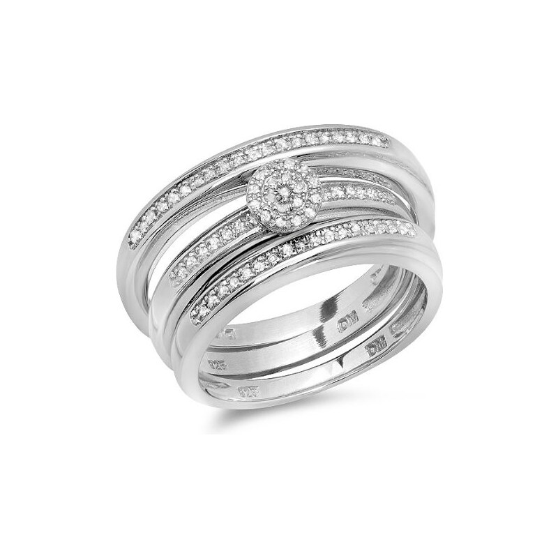 Souprava stříbrný snubních prstenů s diamanty KLENOTA