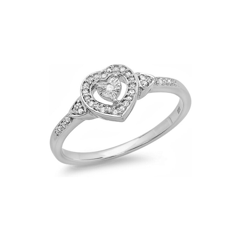 Srdcový diamantový prsten ze stříbra KLENOTA sil3484