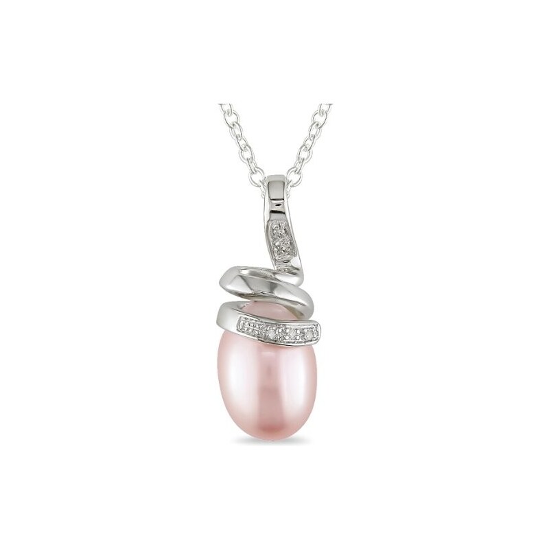 KLENOTA Stříbrný přívěsek s růžovou perlou a diamanty