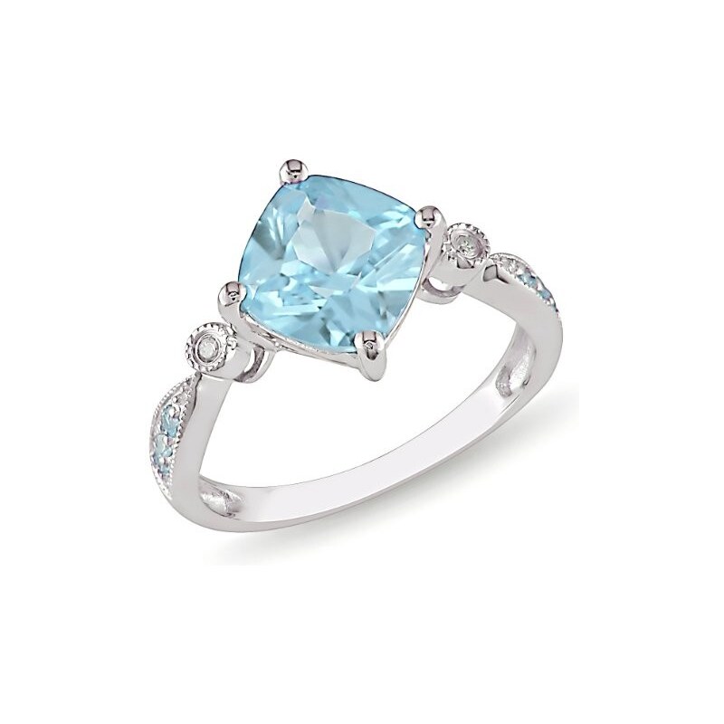 Módní prsten s modrým topazem a diamanty KLENOTA