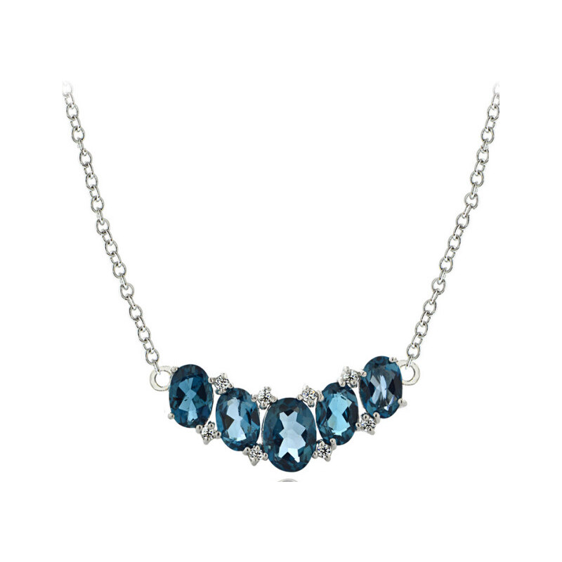 Stříbrný náhrdelník s modrými london topazy KLENOTA