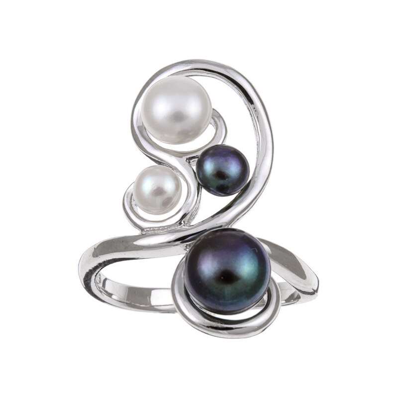 Krásný prsten s bílou a černou perlou KLENOTA