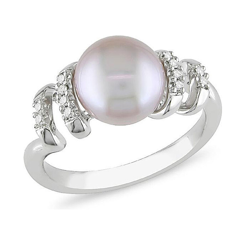 KLENOTA Stříbrný prsten s růžovou perlou a diamanty