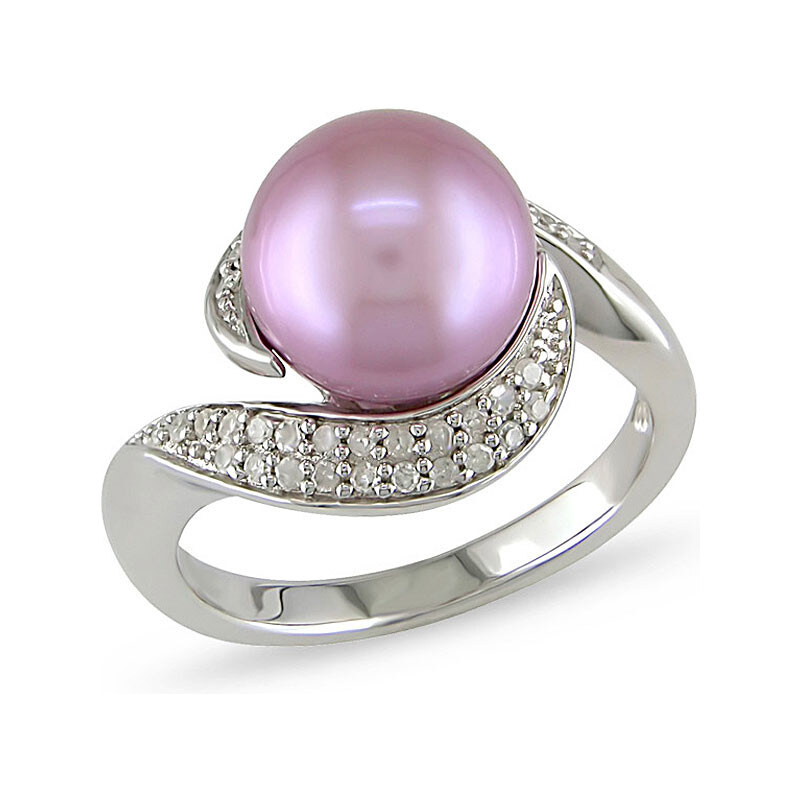 KLENOTA Stříbrný prsten s perlou v lila barvě a diamanty