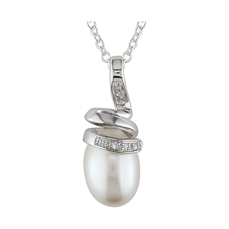 Stříbrný náhrdelník s perlou a diamanty KLENOTA