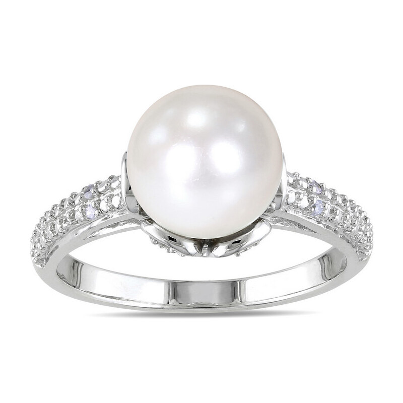 Stříbrný prsten s perlou a diamanty KLENOTA