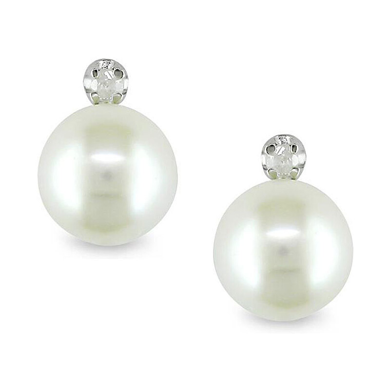 Stříbrné náušnice s perlou a diamanty KLENOTA