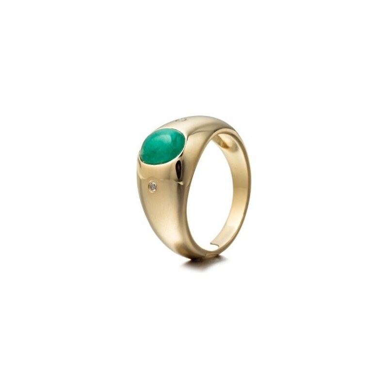 Pozlacený prsten se smaragdem a diamanty KLENOTA