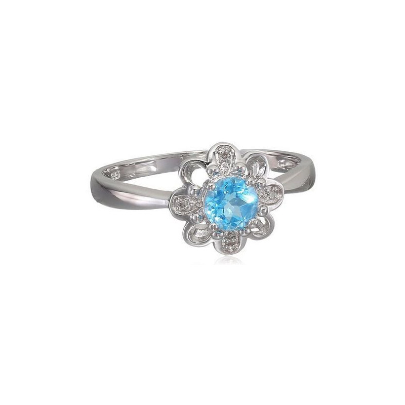 Stříbrný prsten květina s topazem a diamanty KLENOTA